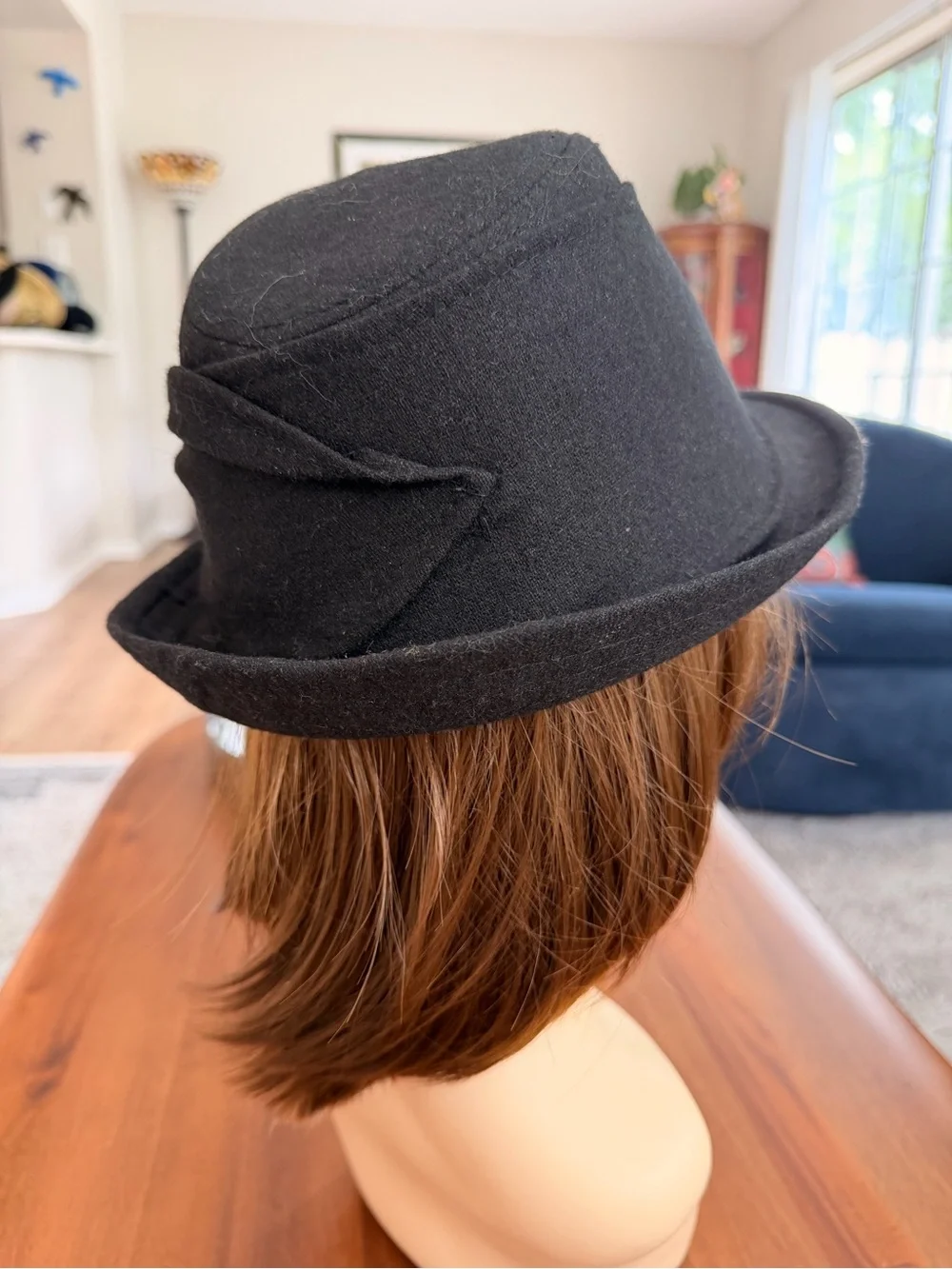 Collection Eighteen Black Wool Blend Fedora Cloche Draped Sequin Hat